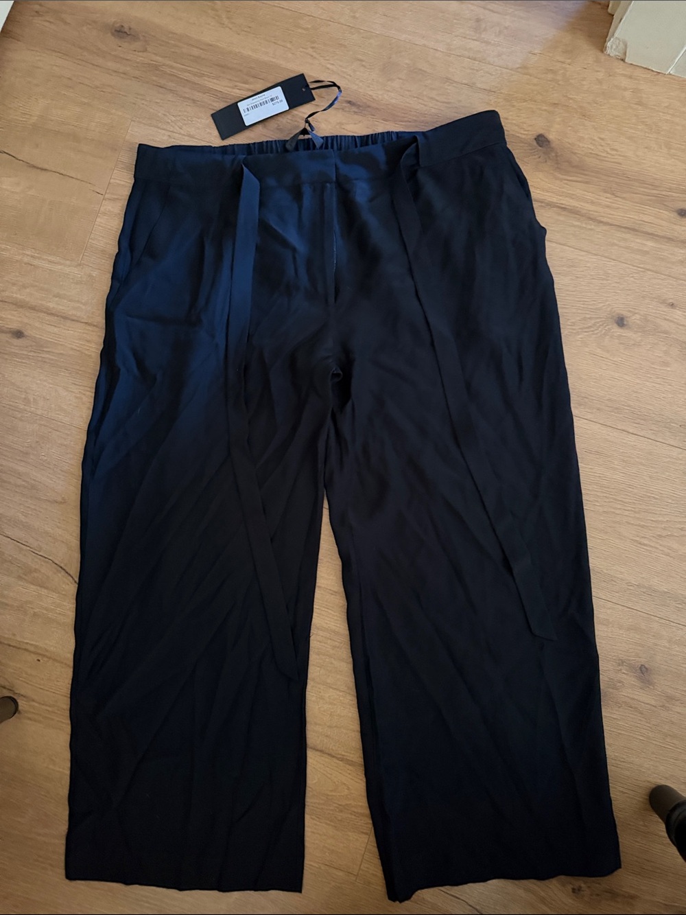 Jenni Kayne 10 Silk Black Wide-Leg Drawstring